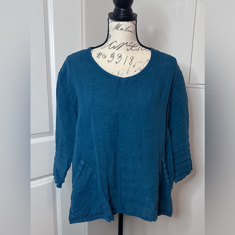 Teal 100%  Linen Women's Blouse